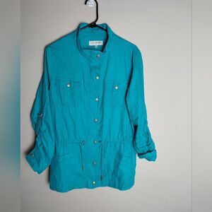 Jones New York Sport Lightweight Jacket Shacket ZIPS AND Snaps Faux Front Pocket